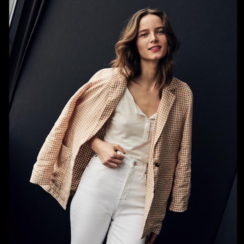 Madewell Linen Dorset Blazer in Gingham Check
